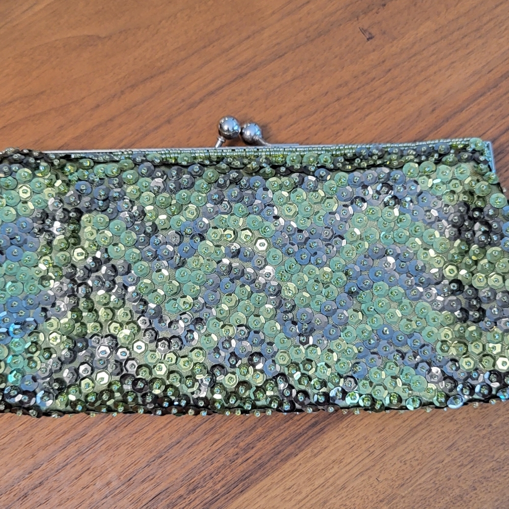 Unique Green Sequinned Clutch Evening Bag